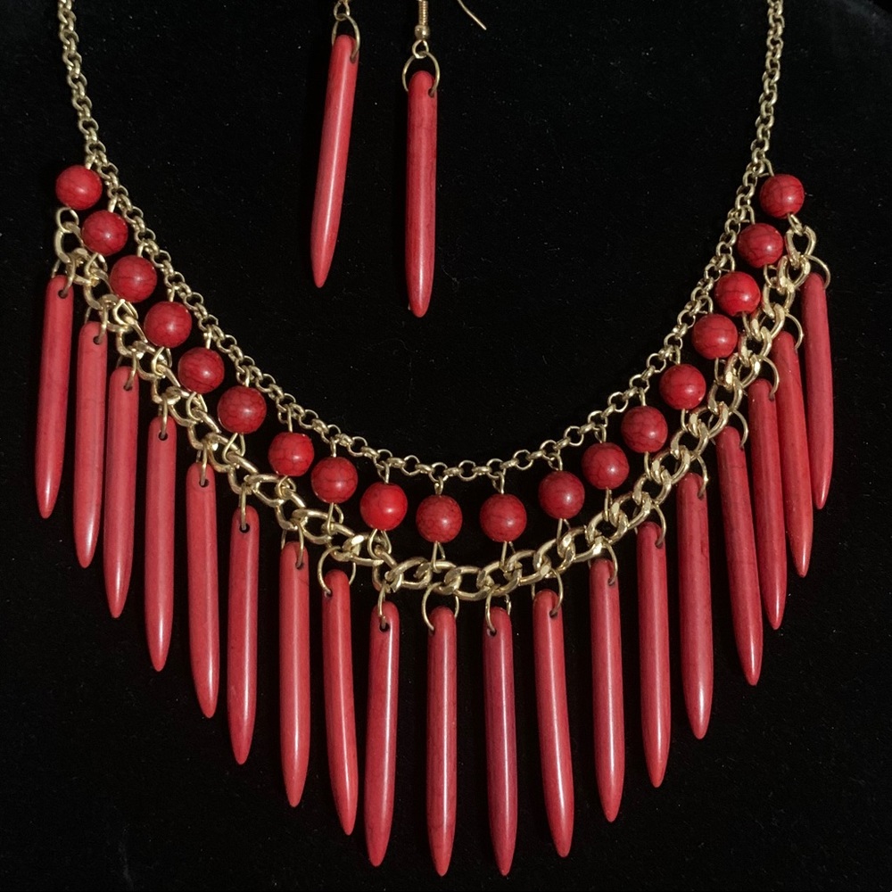 Red Turquoise Necklace Earring Set